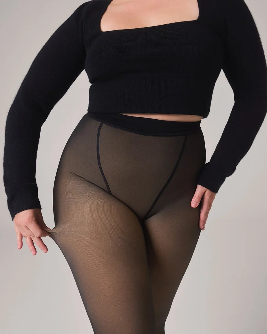 LuxeVeil Thermal Sheer Illusion Fleece-Lined Tights