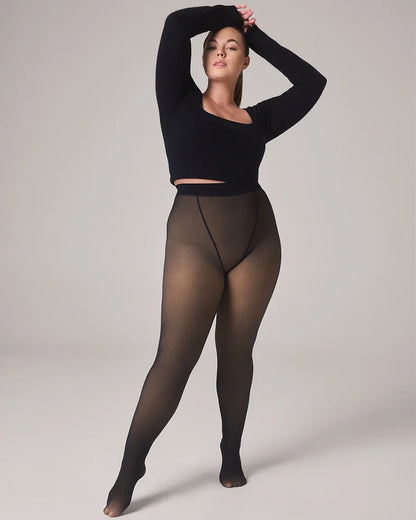 LuxeVeil Thermal Sheer Illusion Fleece-Lined Tights